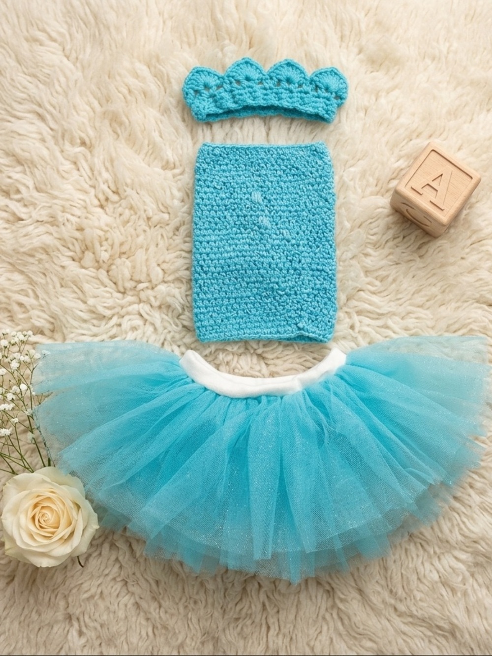 Turquoise Thick Tutu Set with Headband and Top photo prop NB